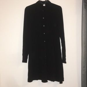 Black Collared Button-Up Shirt Dress